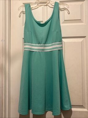 JON & ANNA Aqua Sleeveless Fit-and-Flare Skater Dress with Decorative Waistband